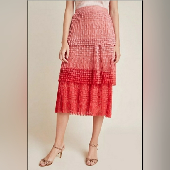 Nwt Anthropologie Maeve Brighton Tiered Lace Ombre Midi Skirt - Picture 9 of 16